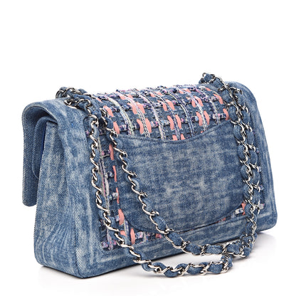 Chanel Denim Tweed Quilted Medium Double Flap Blue 3 of 12