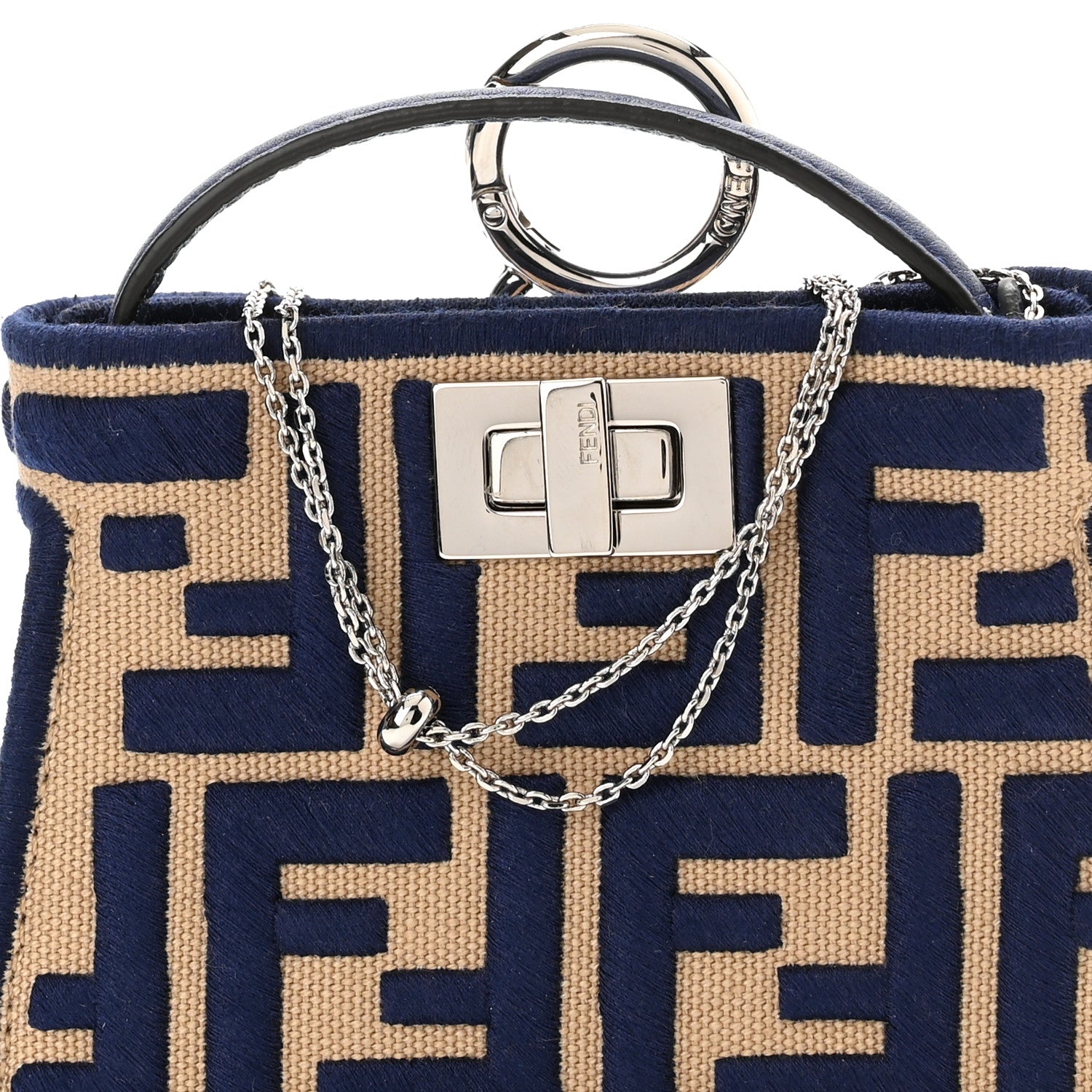 Fendi Canvas Vitello Volanato FF Embroidered Pico Peekaboo Charm Sand Midnight 7 of 10