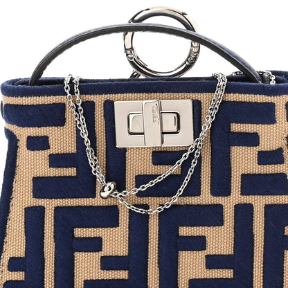 Fendi Canvas Vitello Volanato FF Embroidered Pico Peekaboo Charm Sand Midnight 7 of 10