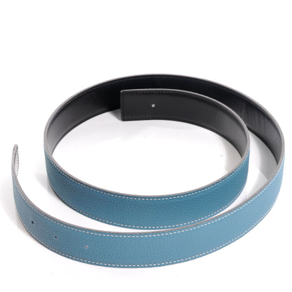 Hermes Box Togo 32mm Reversible Belt Strap 95 Noir Blue Jean 2 of 4