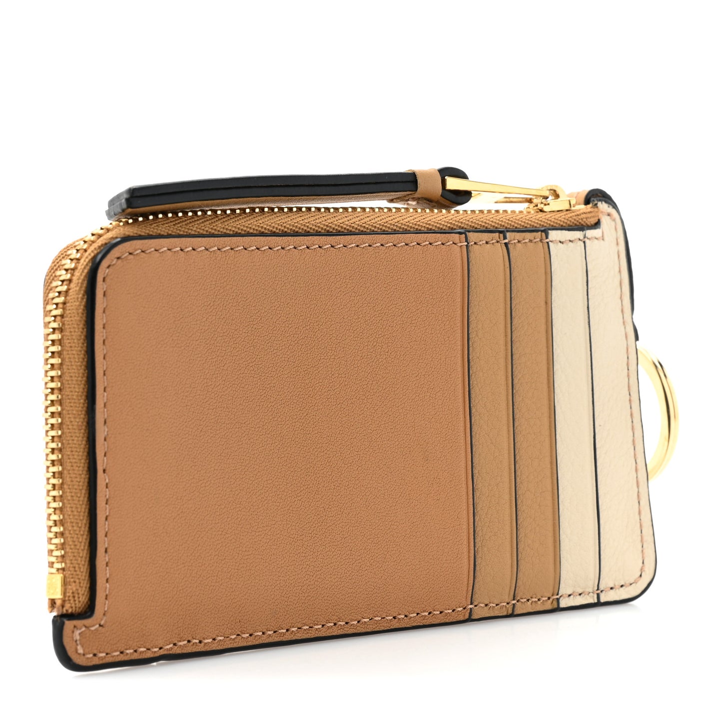 Calfskin Puzzle Colorblock Coin Card Holder Dune