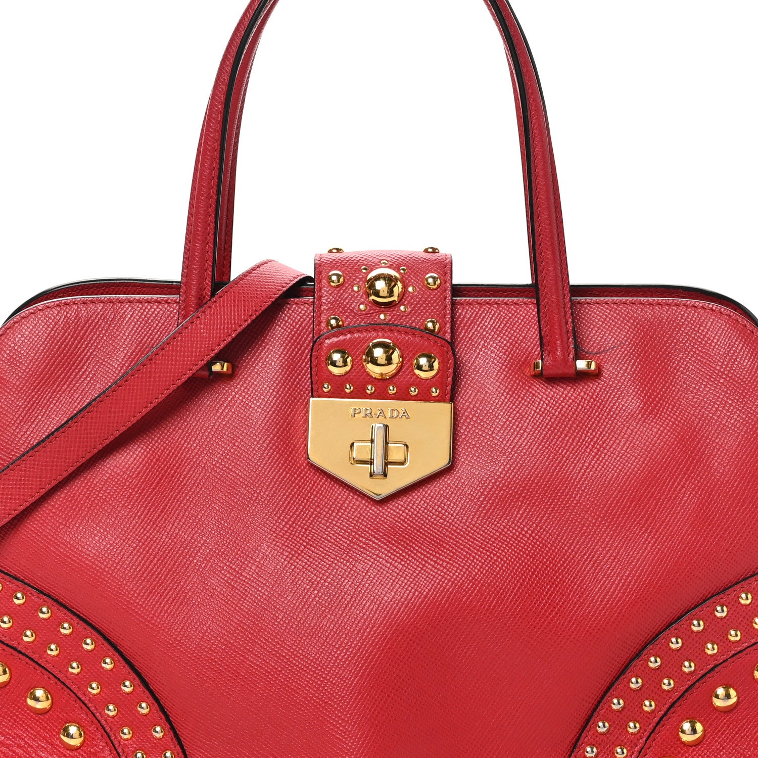 Prada Saffiano Studded Bijou Tote Red 7 of 11