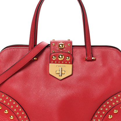 Prada Saffiano Studded Bijou Tote Red 7 of 11