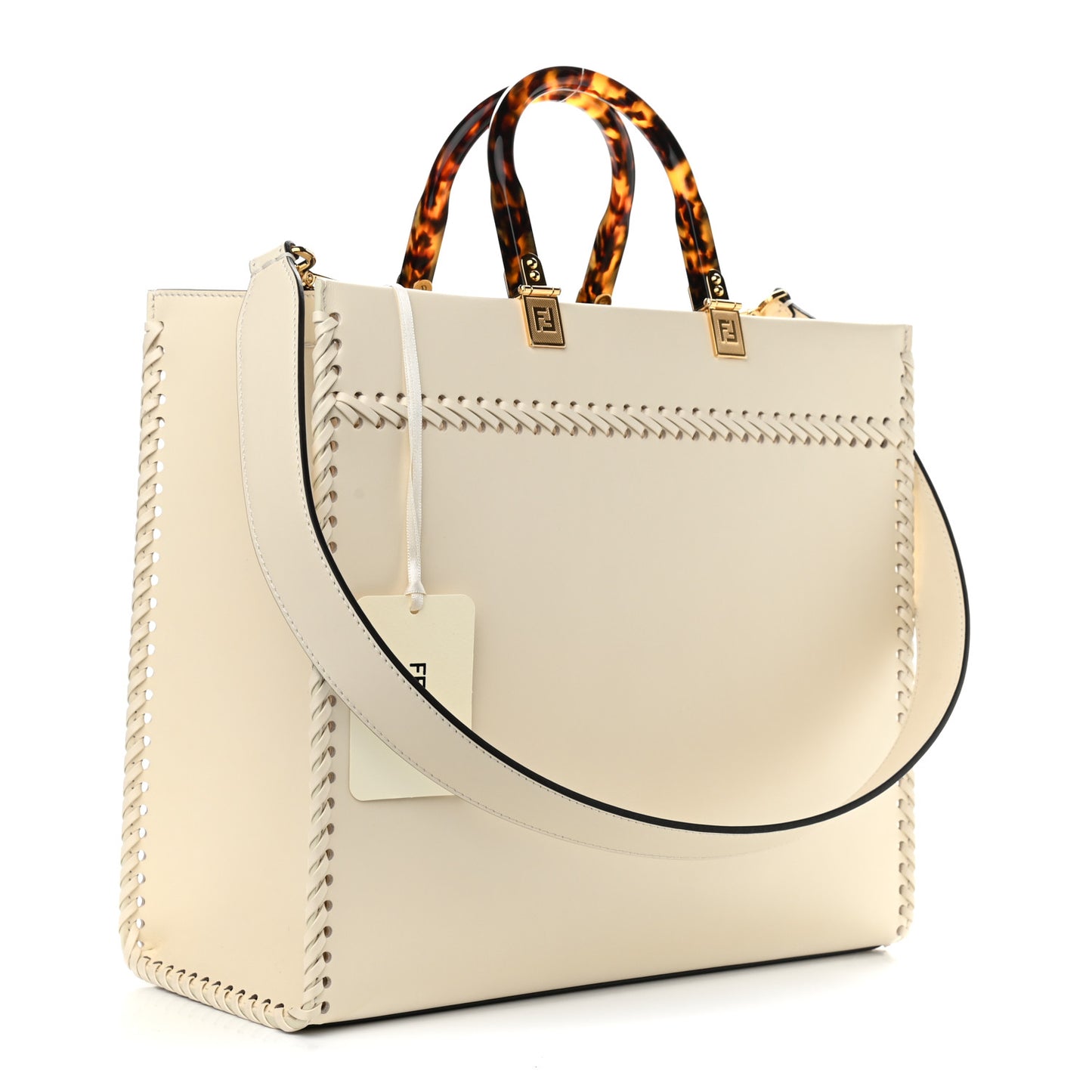 Vitello King Ceylon Plexiglass Woven Logo Debossed Medium Fendi Sunshine Shopper Tote White Ice
