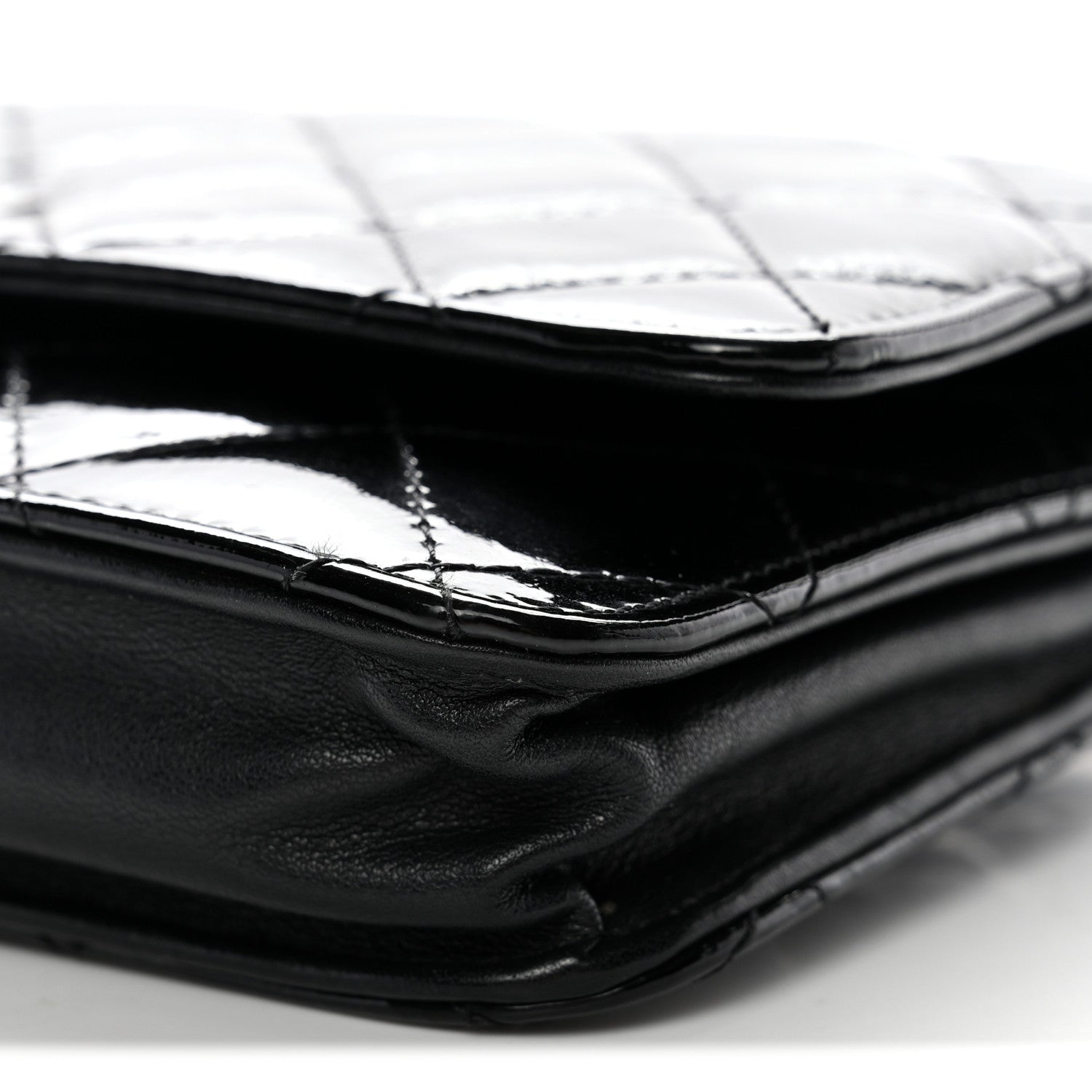 Chanel Distressed Patent Calfskin Quilted Reissue Wallet On Chain WOC Black 11 of 14