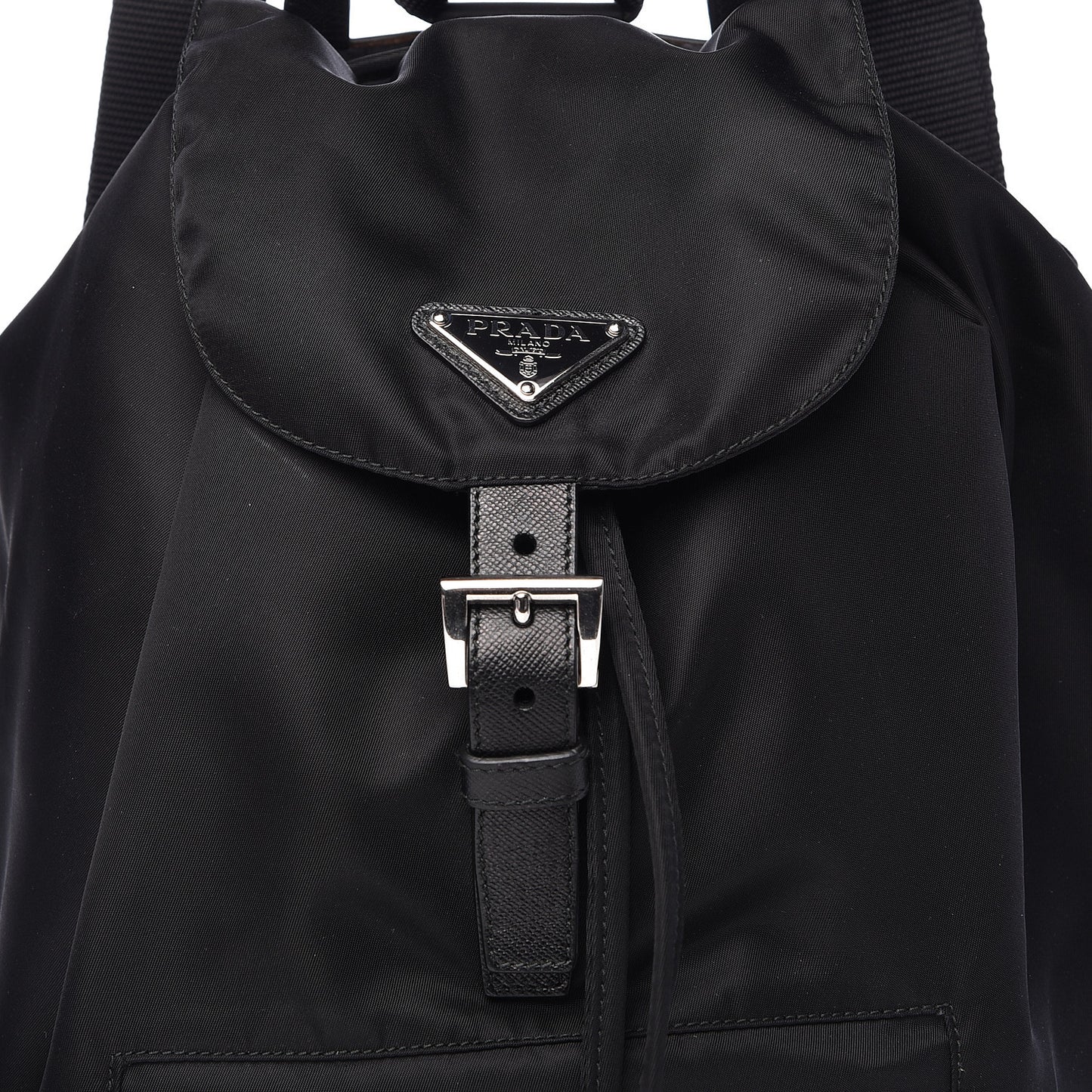 Nylon Vela Saffiano Medium Cinch Backpack Black