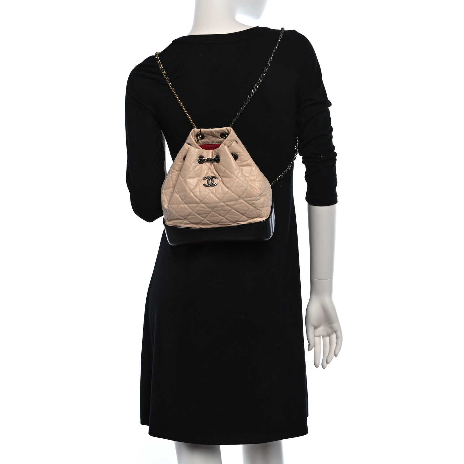 Chanel Aged Calfskin Quilted Small Gabrielle Backpack Beige Black 2 of 11