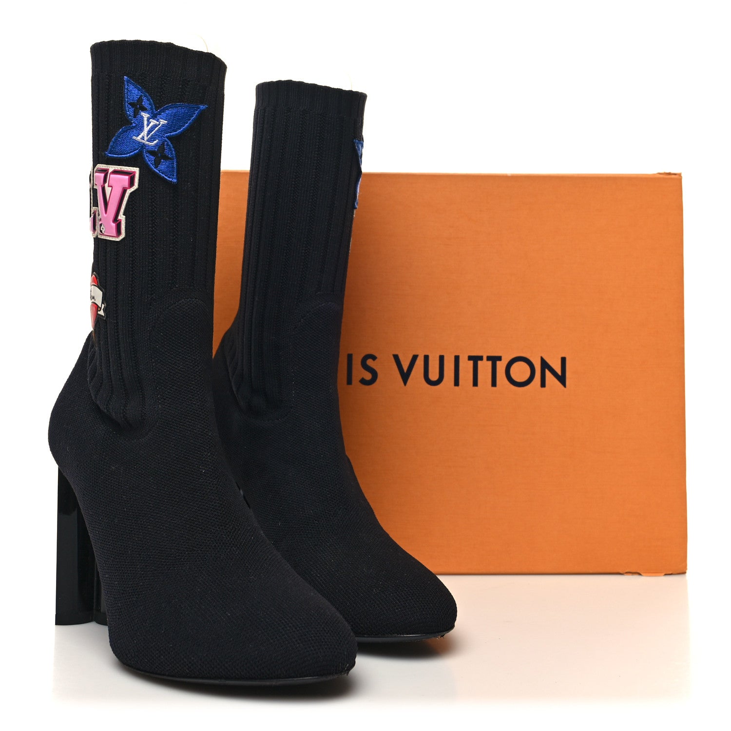 Louis Vuitton Stretch Fabric LV Black Heart Sock Ankle Boots 37.5 Black 8 of 8