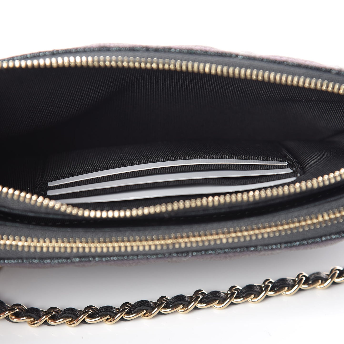 Iridescent Caviar Quilted Clutch With Chain Black
