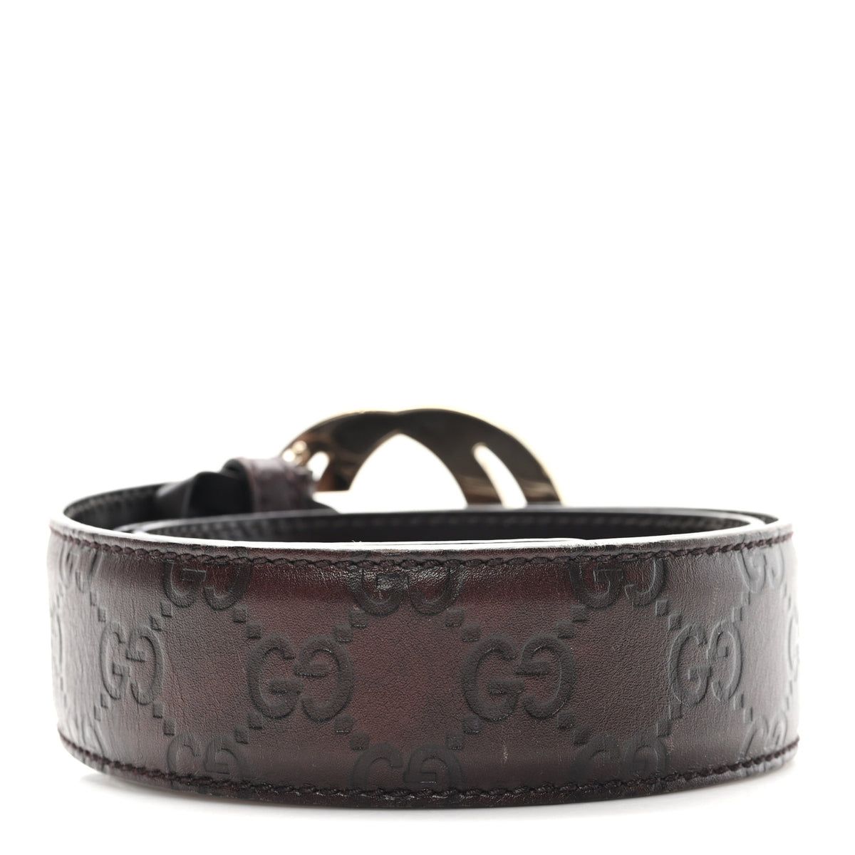 Authentic Gucci Brown Leather Gold Interlocking G Buckle Belt 80/32 Gucci Gucci Brown GG Supreme Gold Interlocking G Buckle Belt  main image 4