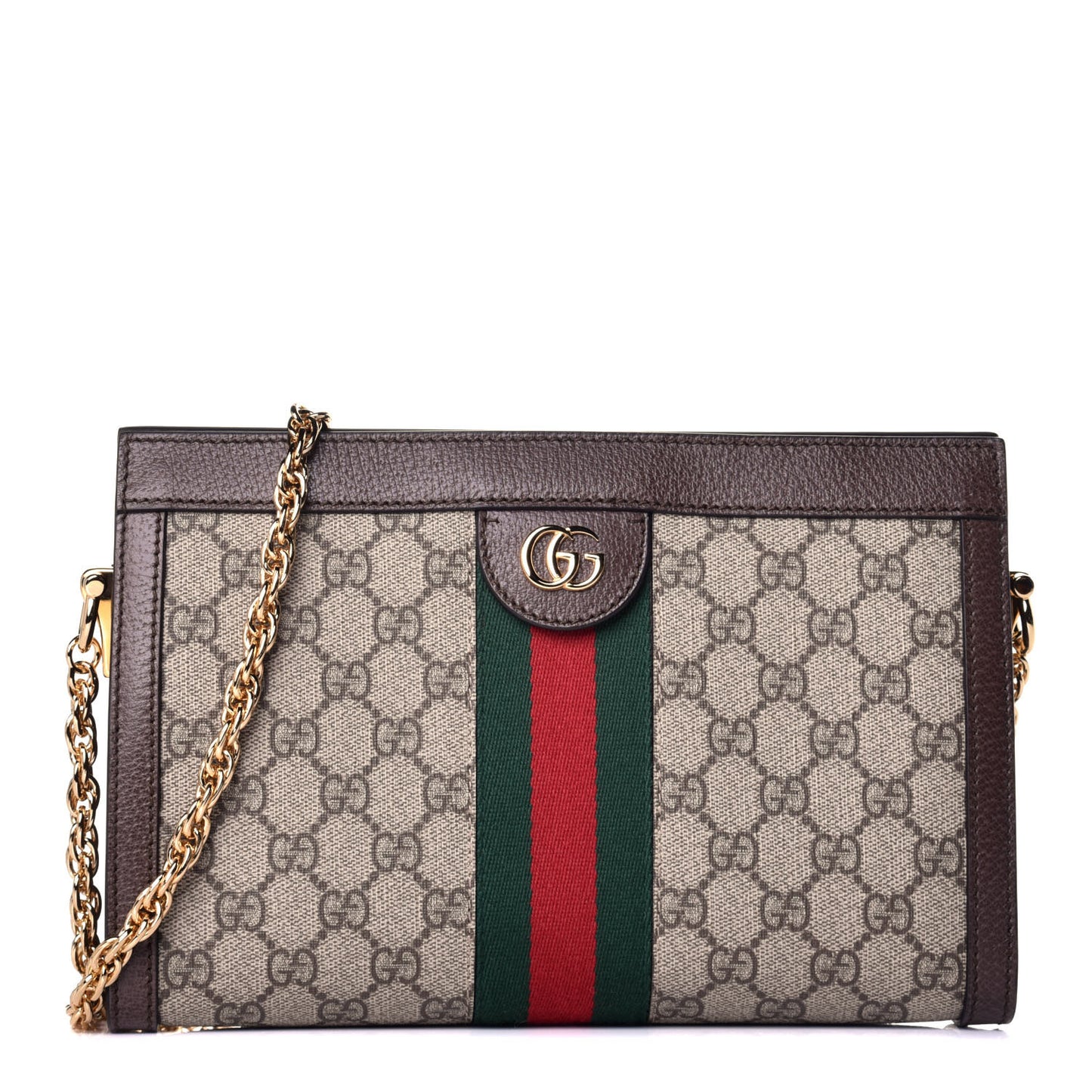 GG Supreme Monogram Web Small Ophidia Chain Shoulder Bag Brown