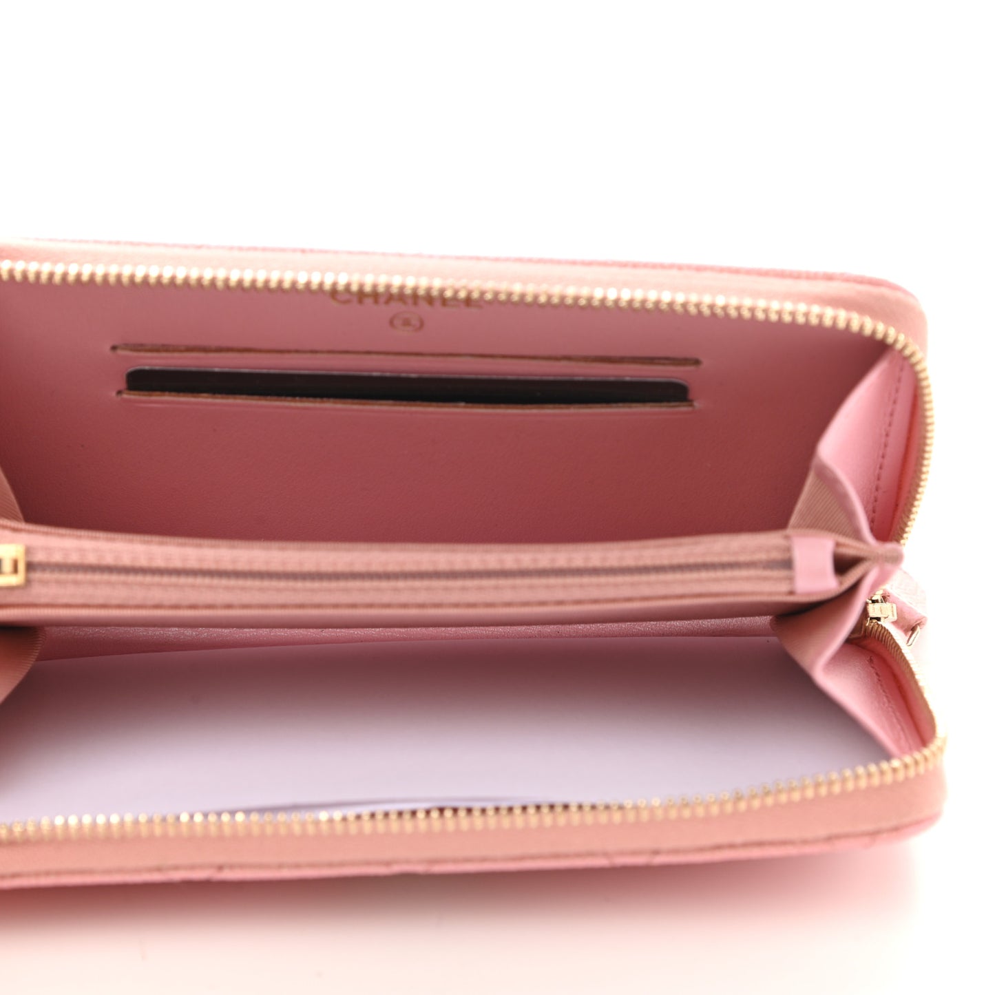 Iridescent Caviar Quilted Medium Zip Around Wallet Pink