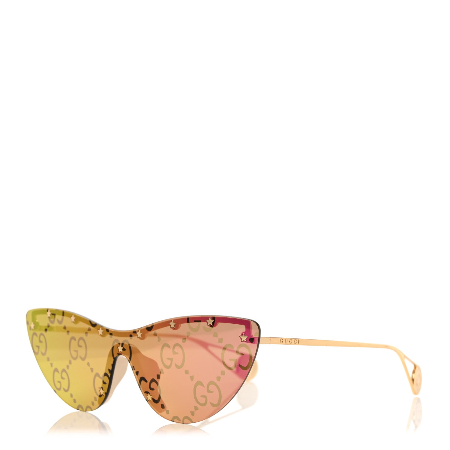 Gucci Metal Rimless Star Studded Monogram 90mm Cat Eye GG0666S Sunglasses Mirror Purple 1 of 8