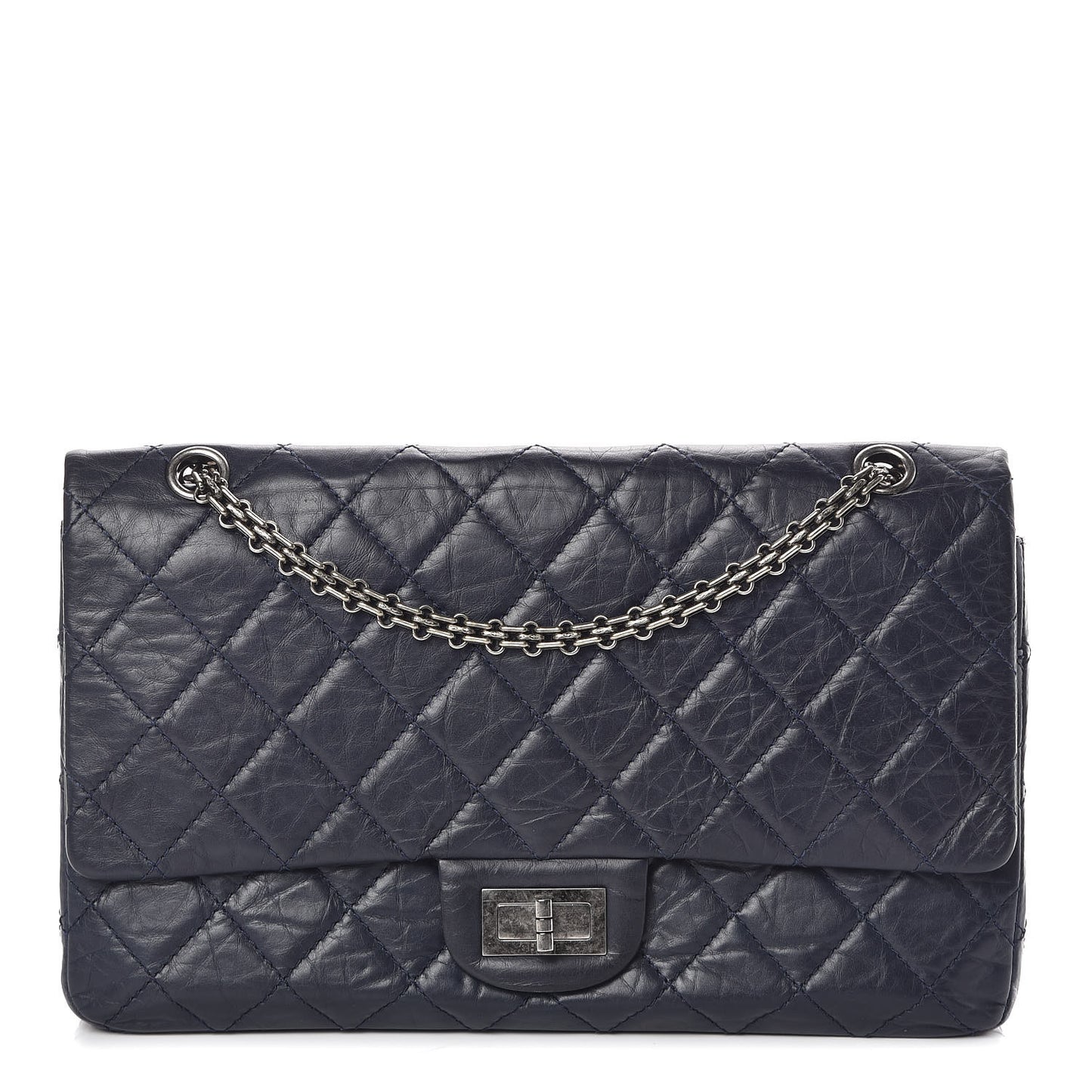 Aged Calfskin Quilted 2.55 Reissue 227 Flap Navy Blue