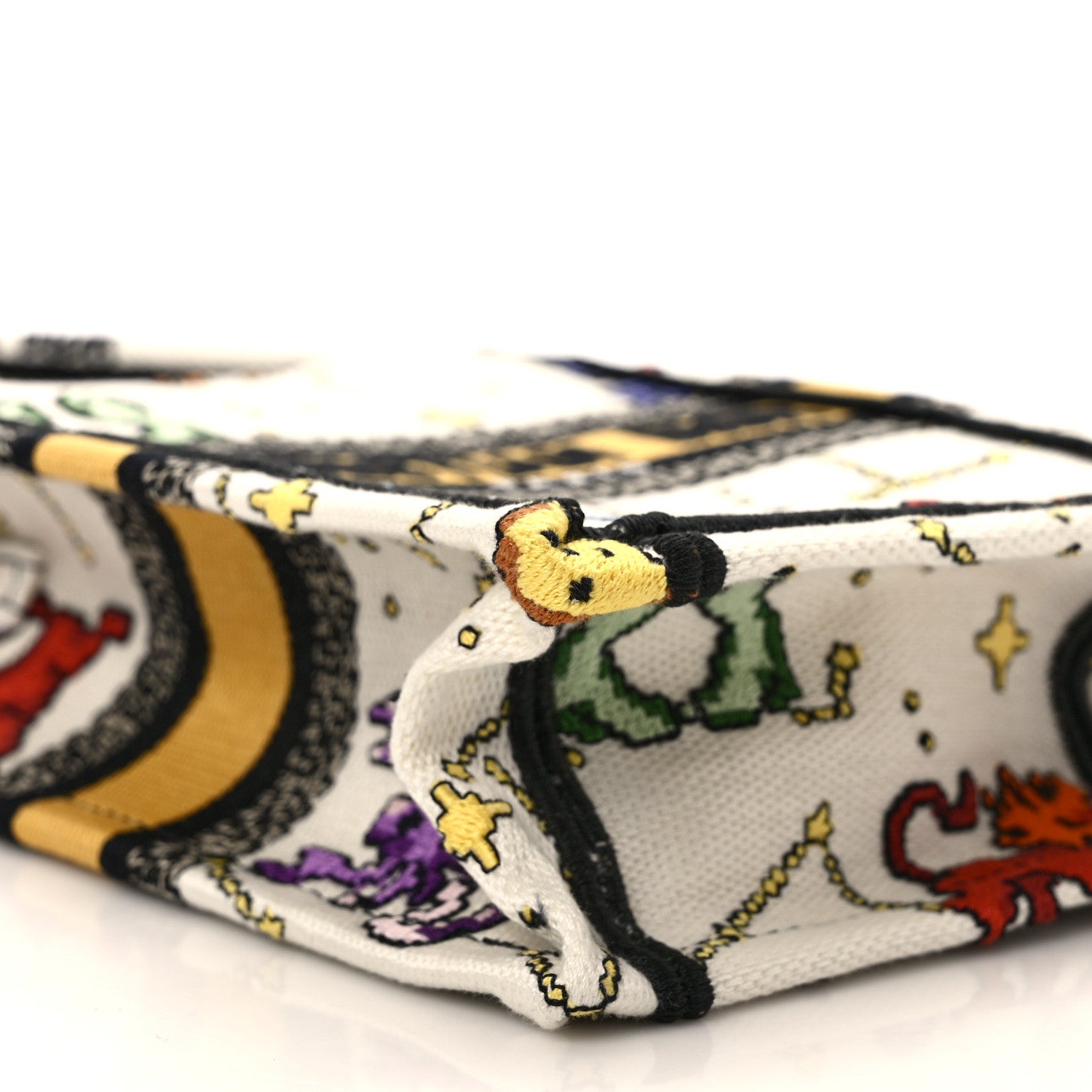 Christian Dior Canvas Embroidered Pixel Zodiac Mini Book Tote Phone Bag Latte Multicolor 8 of 9
