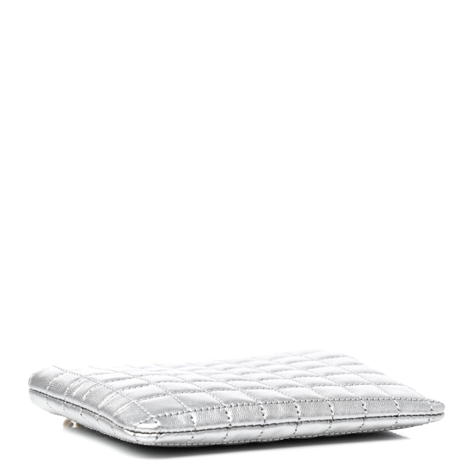 Celine Laminated Calfskin Quilted C Charm Coin Card Pouch Silver 3 of 8