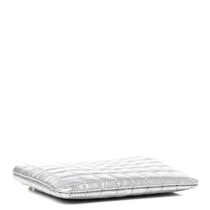 Celine Laminated Calfskin Quilted C Charm Coin Card Pouch Silver 3 of 8