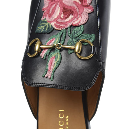 Gucci Calfskin Flower Embroidered Princetown Slippers 38.5 Black 8 of 9