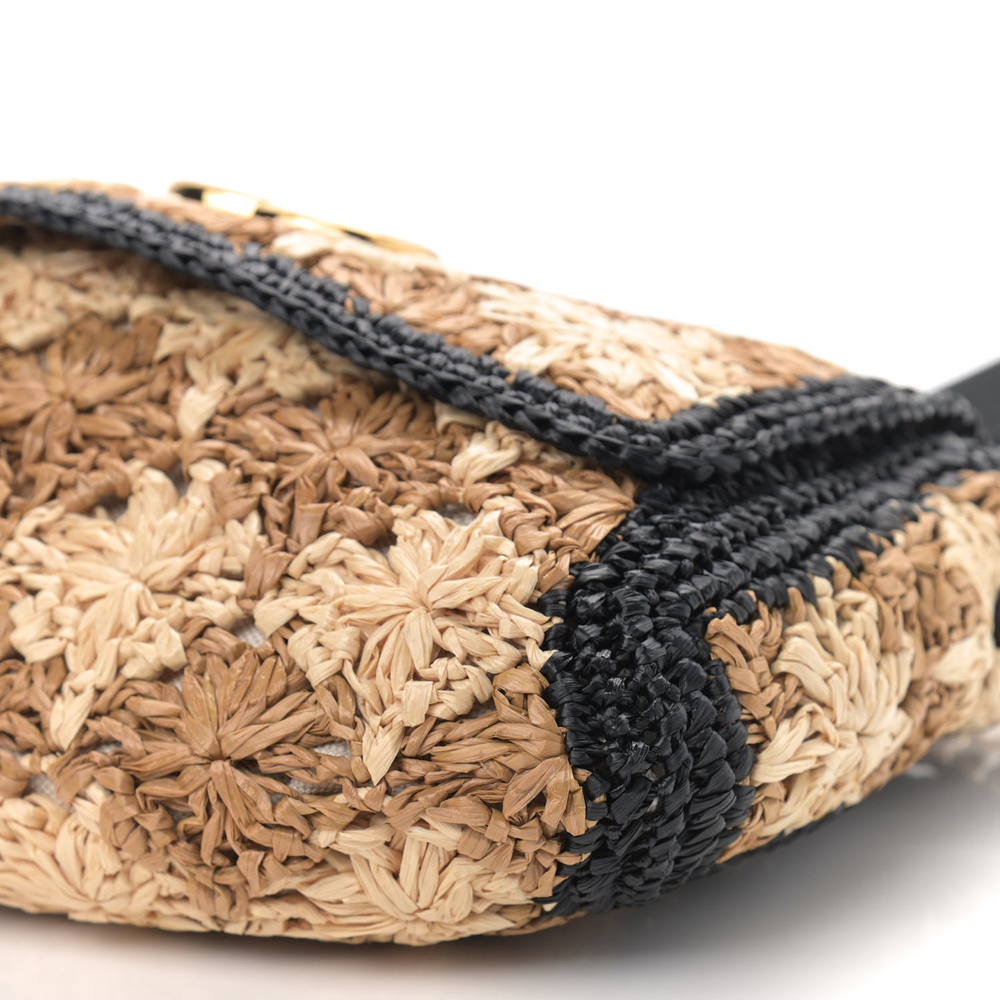 Raffia Azalea Calfskin Crochet Flower Small GG Marmont Shoulder Bag Natural Ecru Black