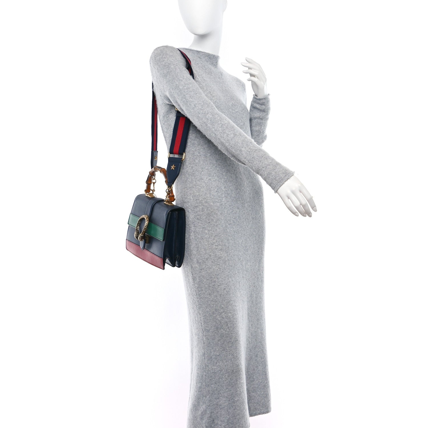 Gucci Moon Calfskin Bamboo Web Medium Dionysus Top Handle Bag Blue Emerald Hibiscus Red 2 of 10