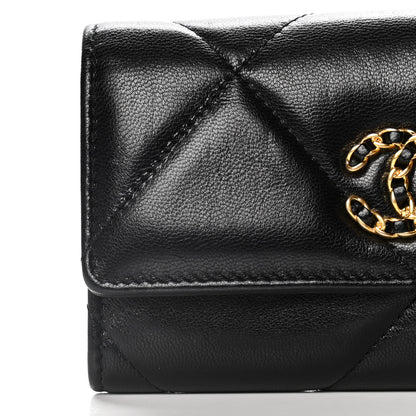 Chanel Shiny Goatskin Quilted Chanel 19 Flap Wallet Black 9 of 11