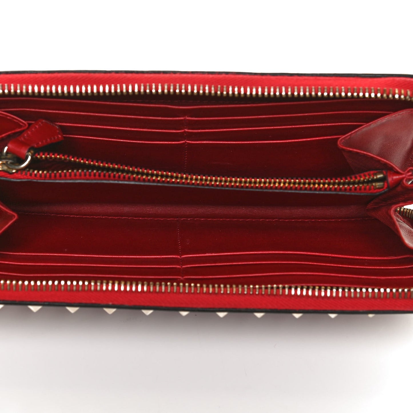 Calfskin Rockstud Zip Around Wallet Rosso Valentino