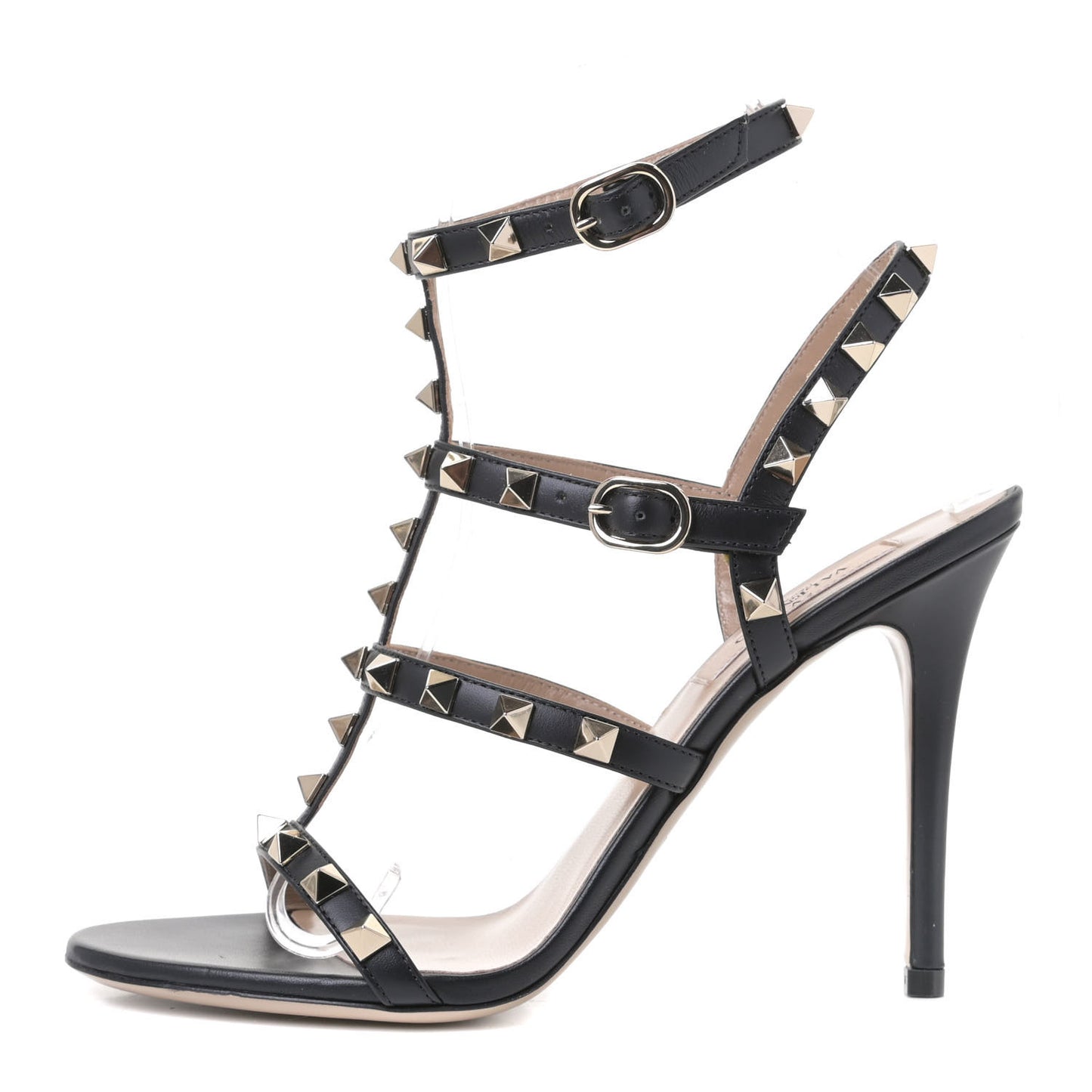Calfskin Nappa Rockstud Gladiator 105mm Sandals 36 Black