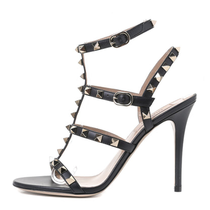 Valentino Garavani Calfskin Nappa Rockstud Gladiator 105mm Sandals 36 Black 1 of 6
