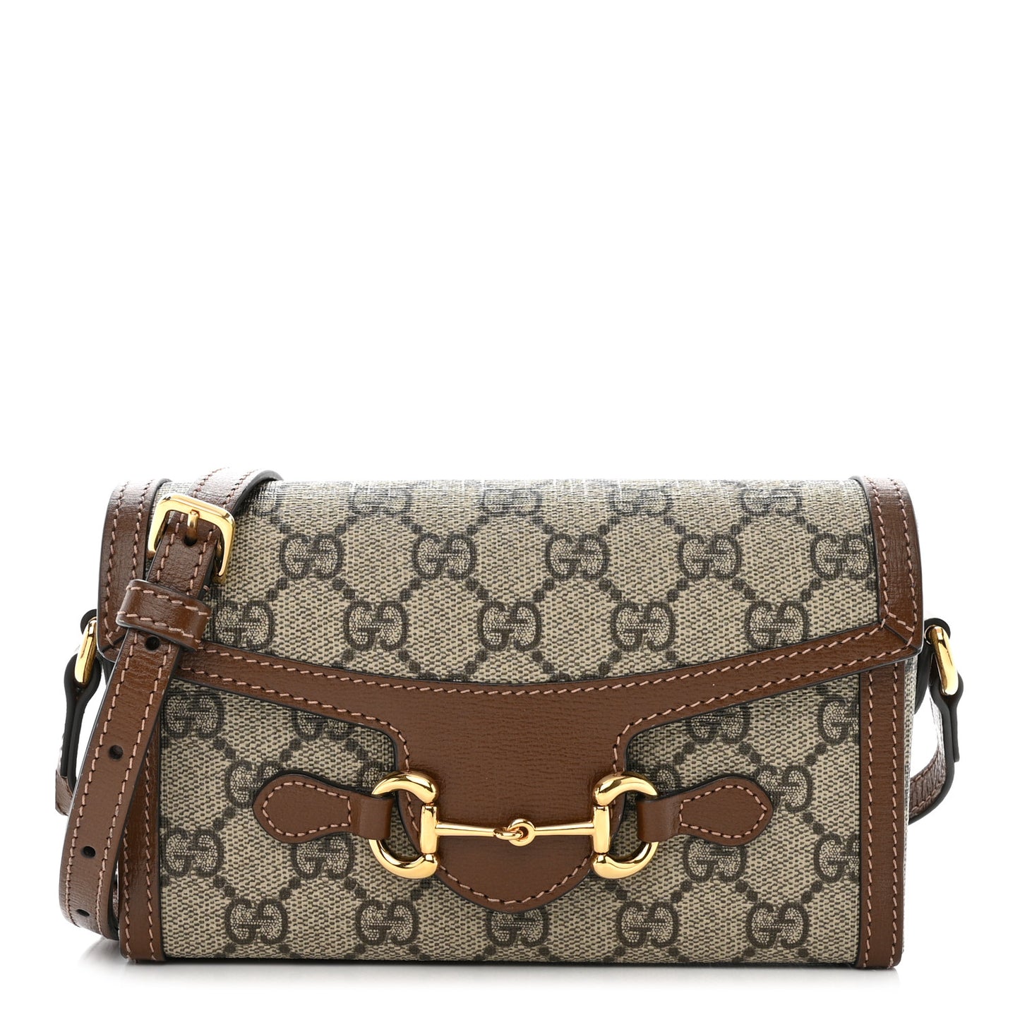GG Supreme Monogram Mini Horsebit 1955 Shoulder Bag Beige Brown Sugar