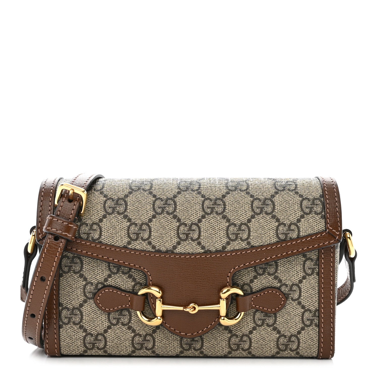 Gucci GG Supreme Monogram Mini Horsebit 1955 Shoulder Bag Beige Brown Sugar 1 of 11