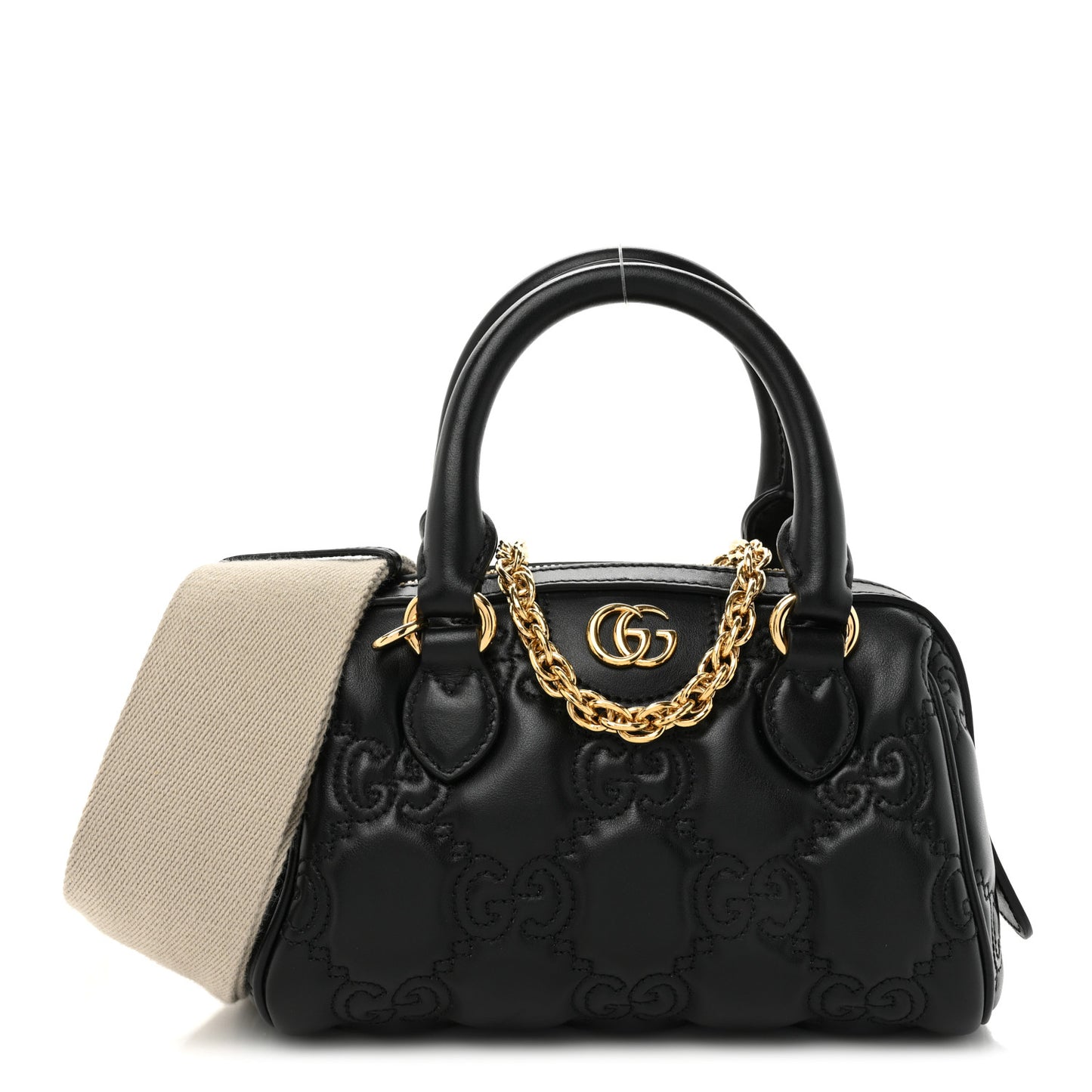 Calfskin GG Matelasse Mini Bowler Bag Black Natural