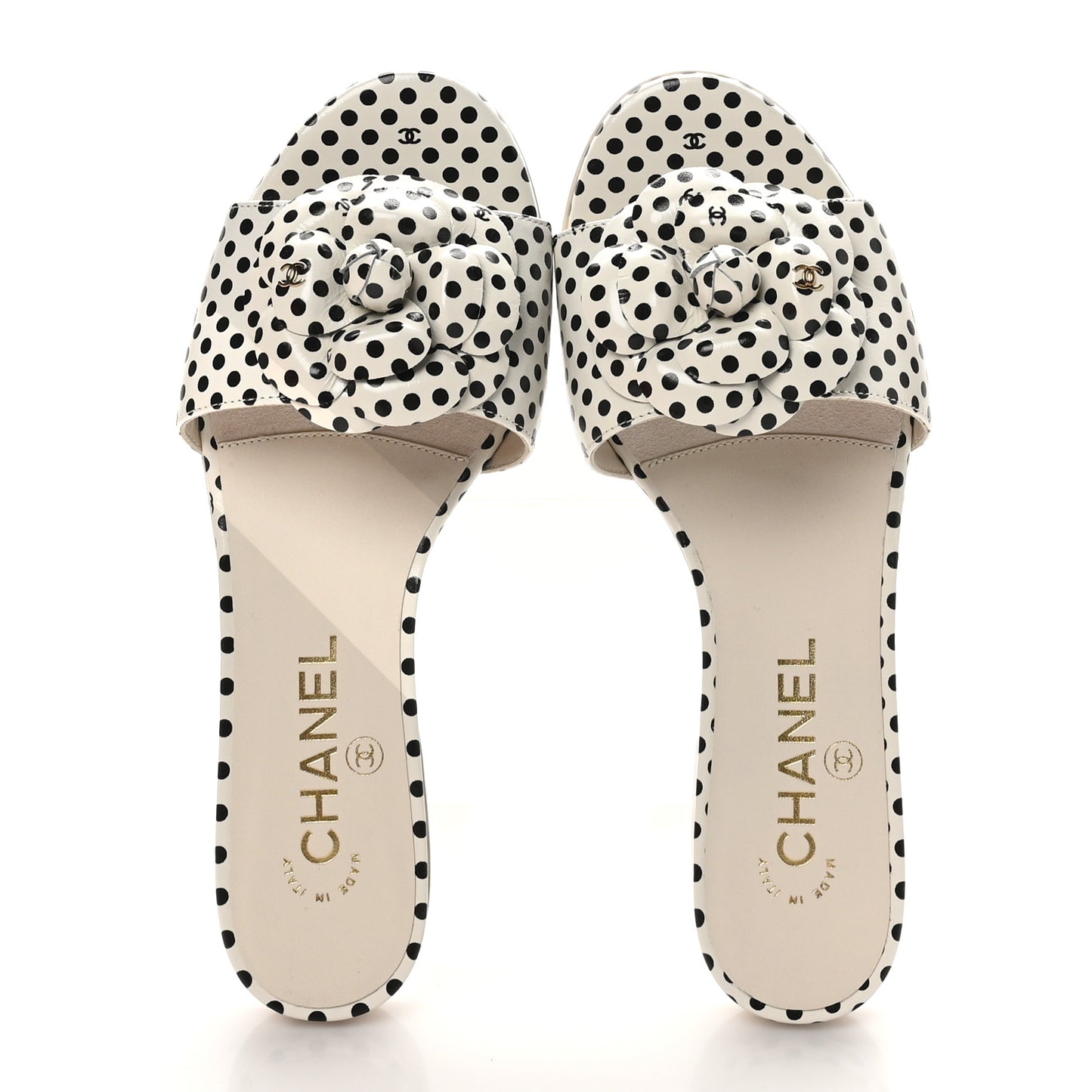 Calfskin Printed Camellia CC Slides 36 Ivory Black