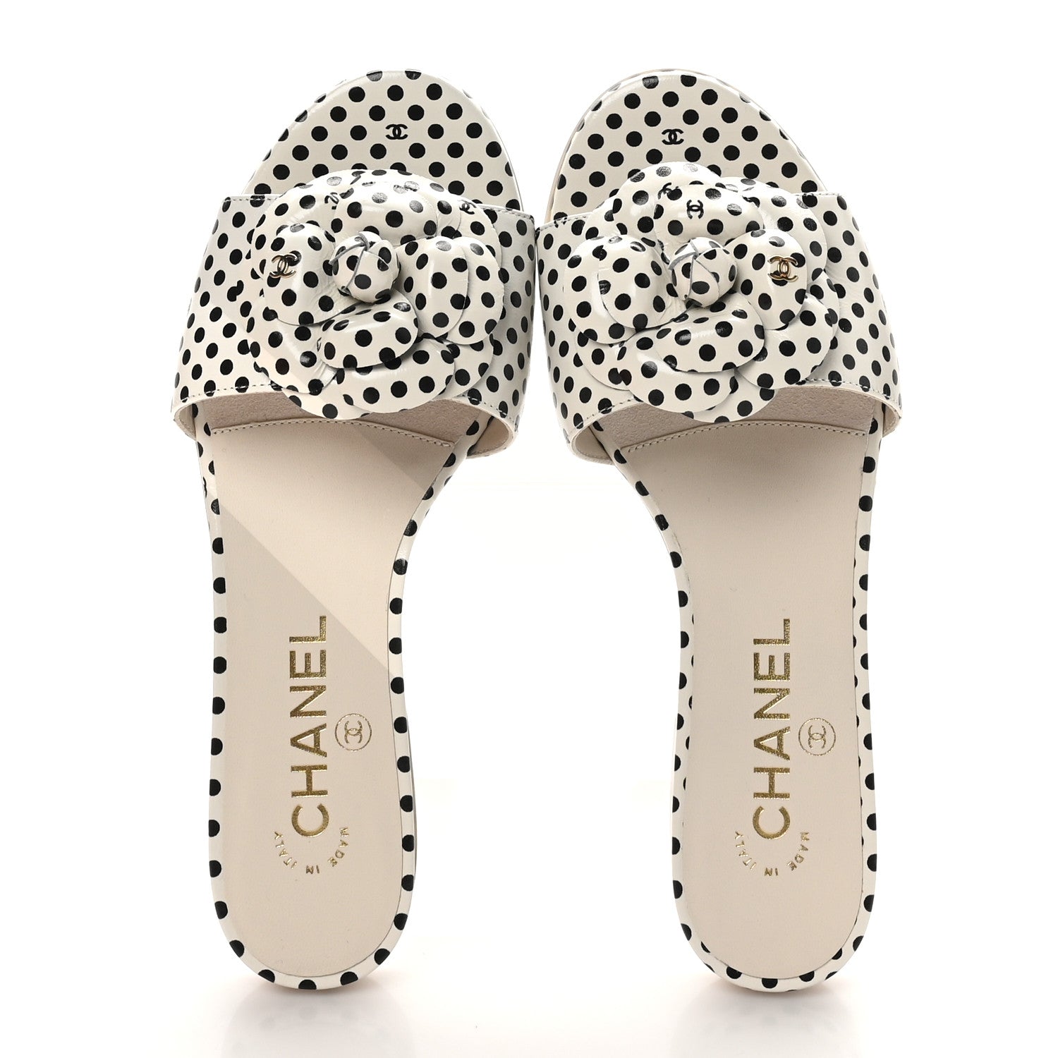 Chanel Calfskin Printed Camellia CC Slides 36 Ivory Black 2 of 10