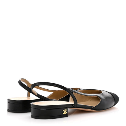 Chanel Goatskin Grosgrain Cap Toe CC Slingback Sandals 38.5 Black 5 of 10
