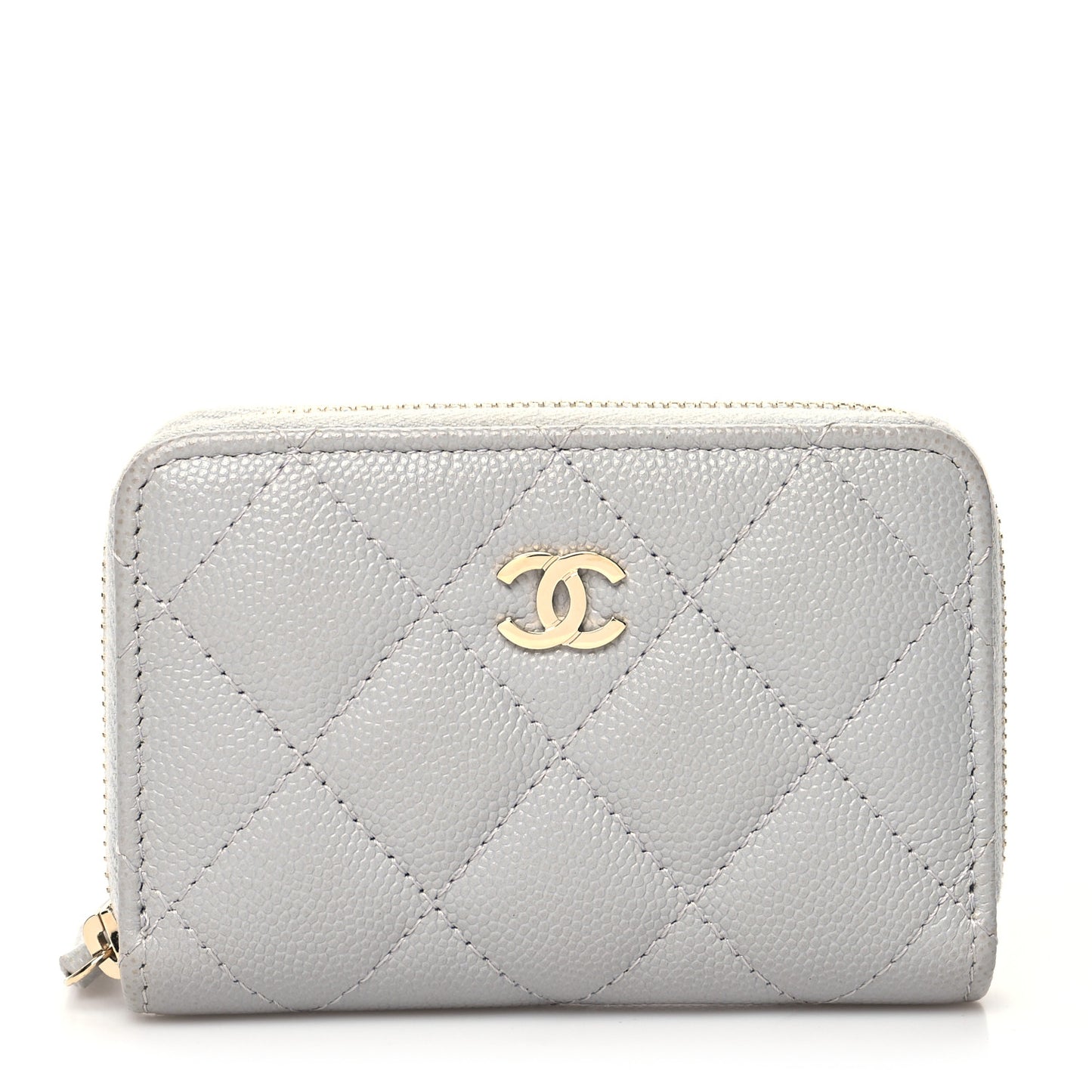 Caviar Quilted Zip Coin Purse Grey