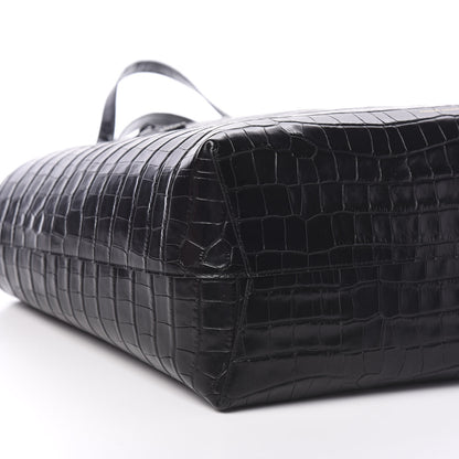 Mansur Gavriel Crocodile Embossed Calfskin Large Shopping Tote Black 8 of 10