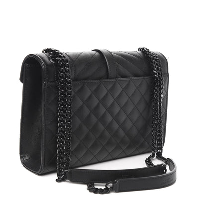 Saint Laurent Grain De Poudre Textured Mixed Matelasse Triquilt Medium Monogram Satchel Black 3 of 10