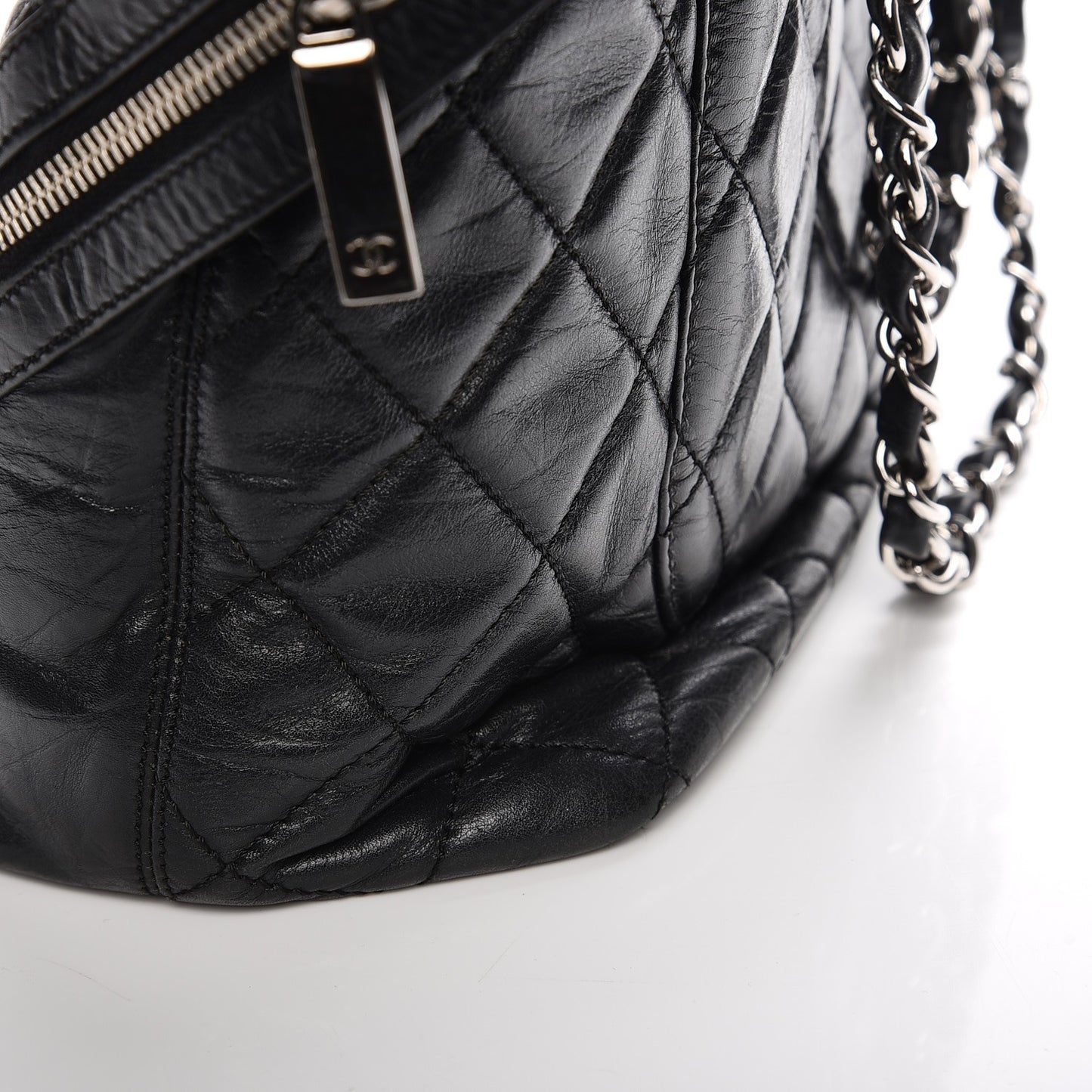 Aged Calfskin Quilted Large Cotton Club Tote Black
