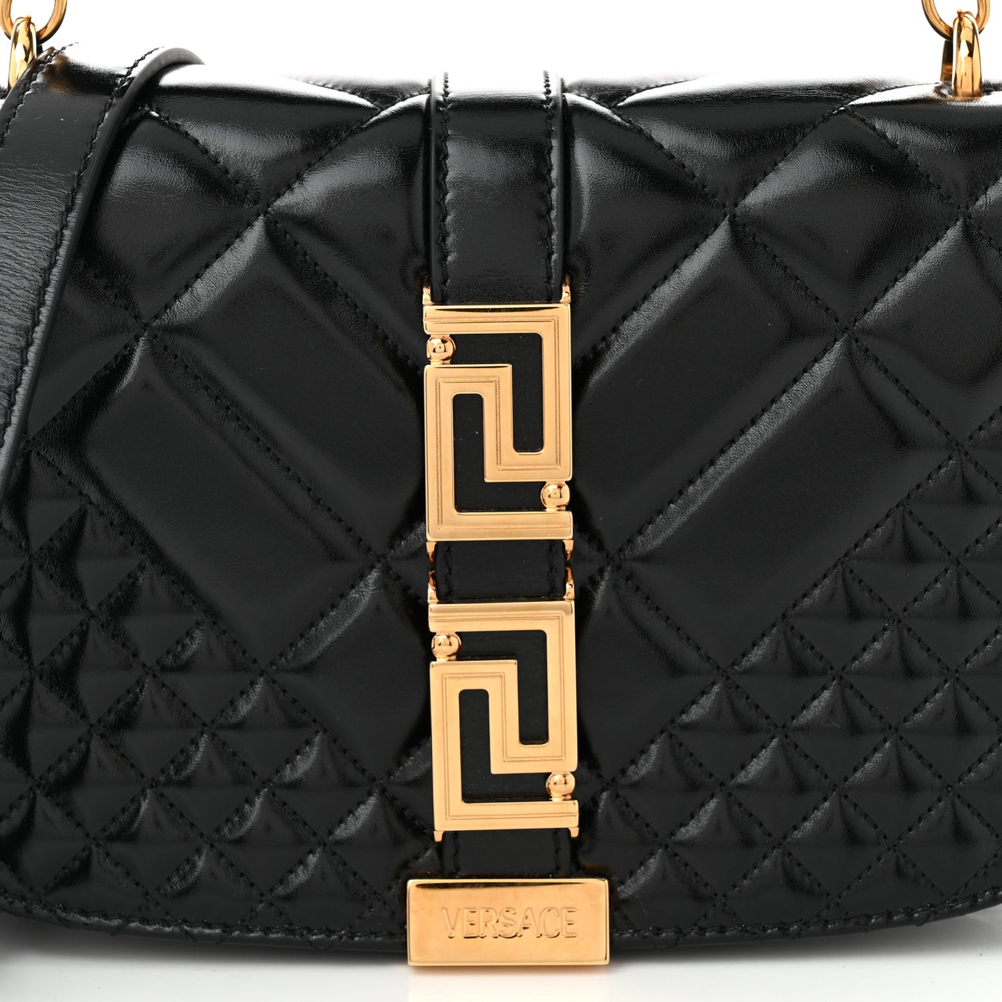 Calfskin Quilted Greca Goddess Shoulder Bag Black