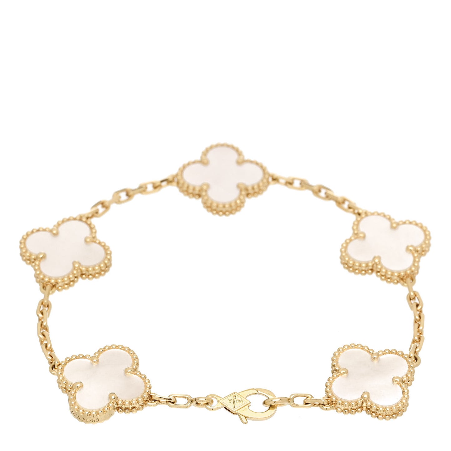 18K Yellow Gold Mother of Pearl 5 Motifs Vintage Alhambra Bracelet