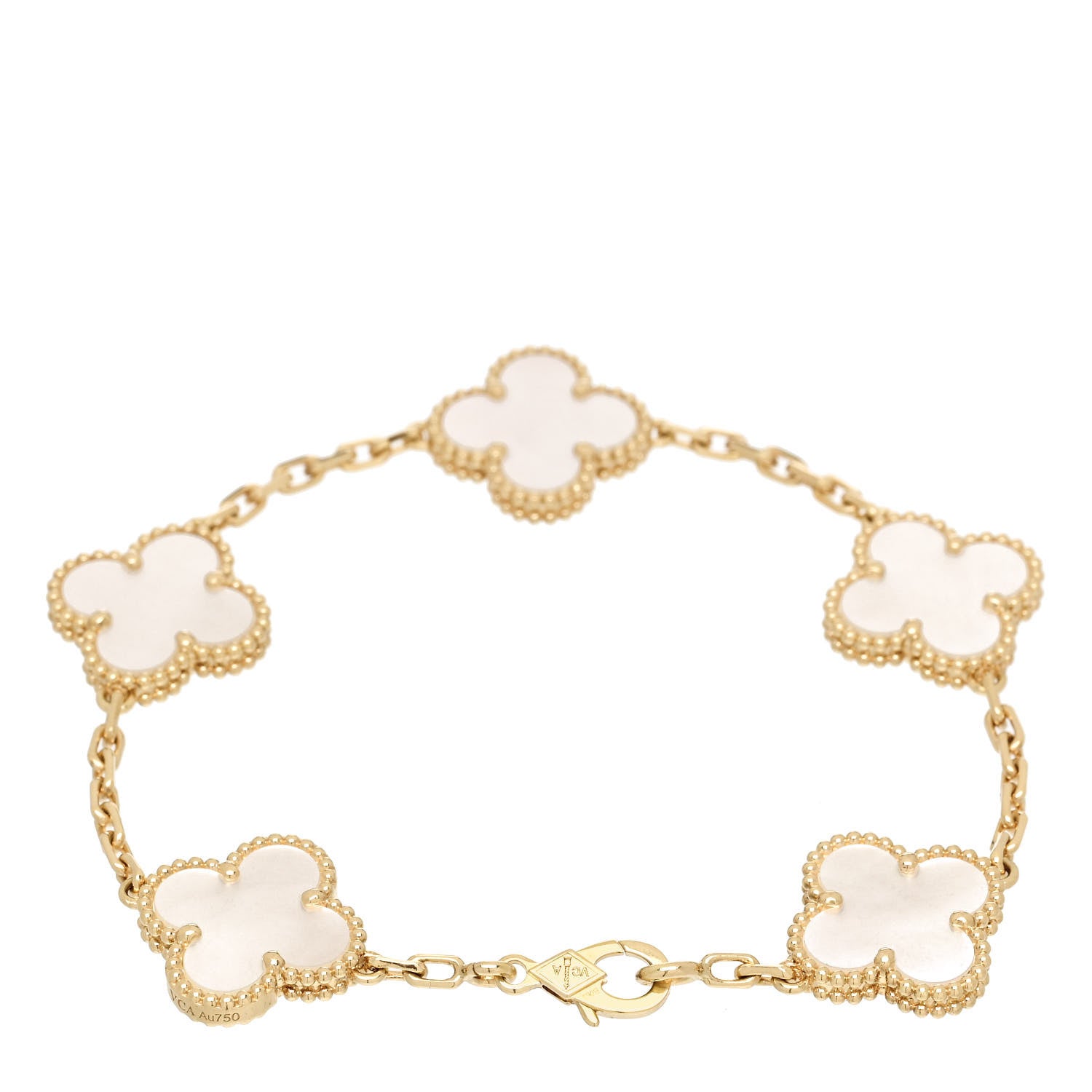Van Cleef & Arpels 18K Yellow Gold Mother of Pearl 5 Motifs Vintage Alhambra Bracelet 3 of 6