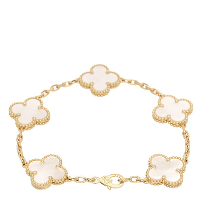 Van Cleef & Arpels 18K Yellow Gold Mother of Pearl 5 Motifs Vintage Alhambra Bracelet 3 of 6