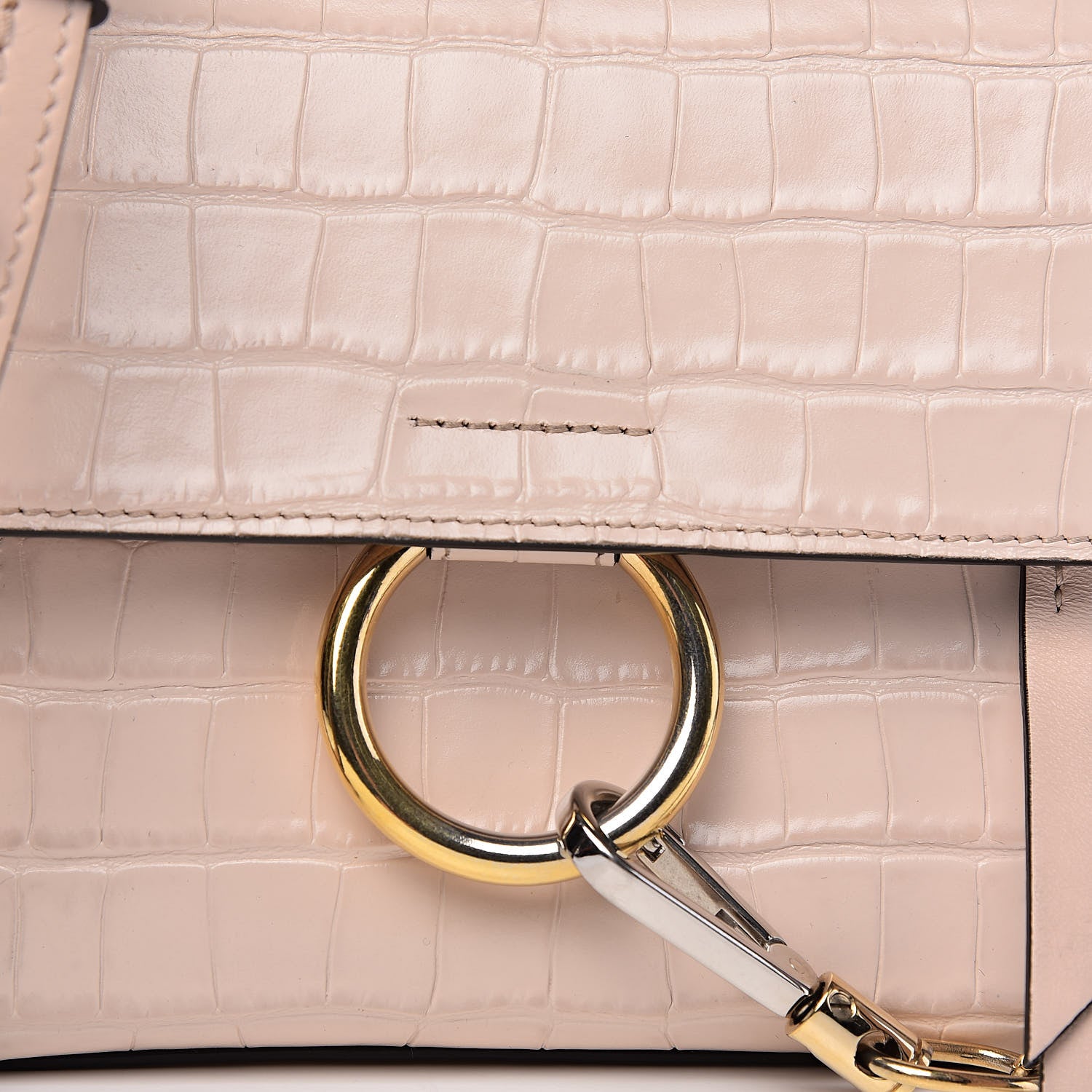 Chloe Calfskin Crocodile Embossed Mini Faye Day Shoulder Bag Cement Pink 10 of 10