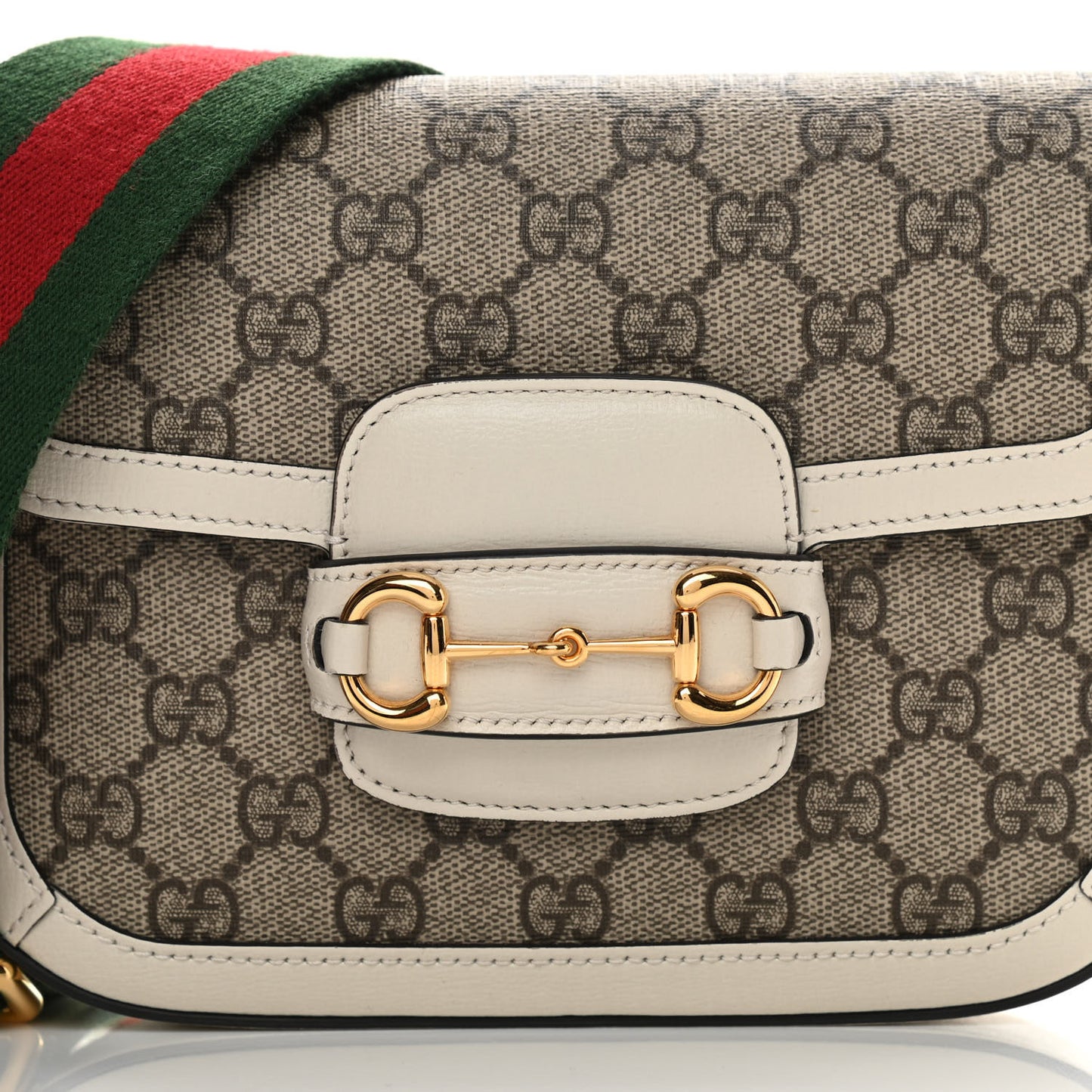 GG Supreme Monogram Web Mini Horsebit 1955 Shoulder Bag Beige Mystic White