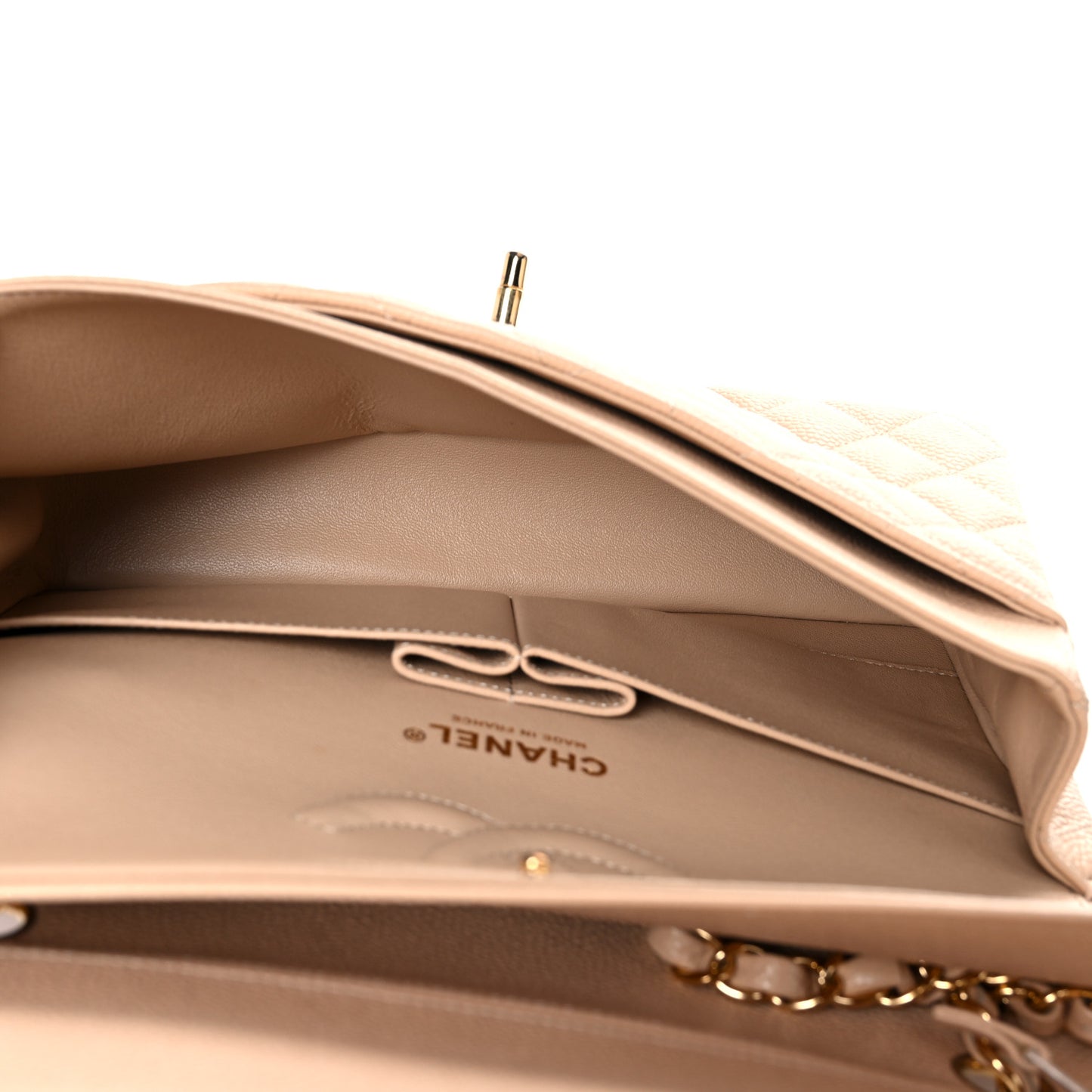 Caviar Quilted Medium Double Flap Beige Clair