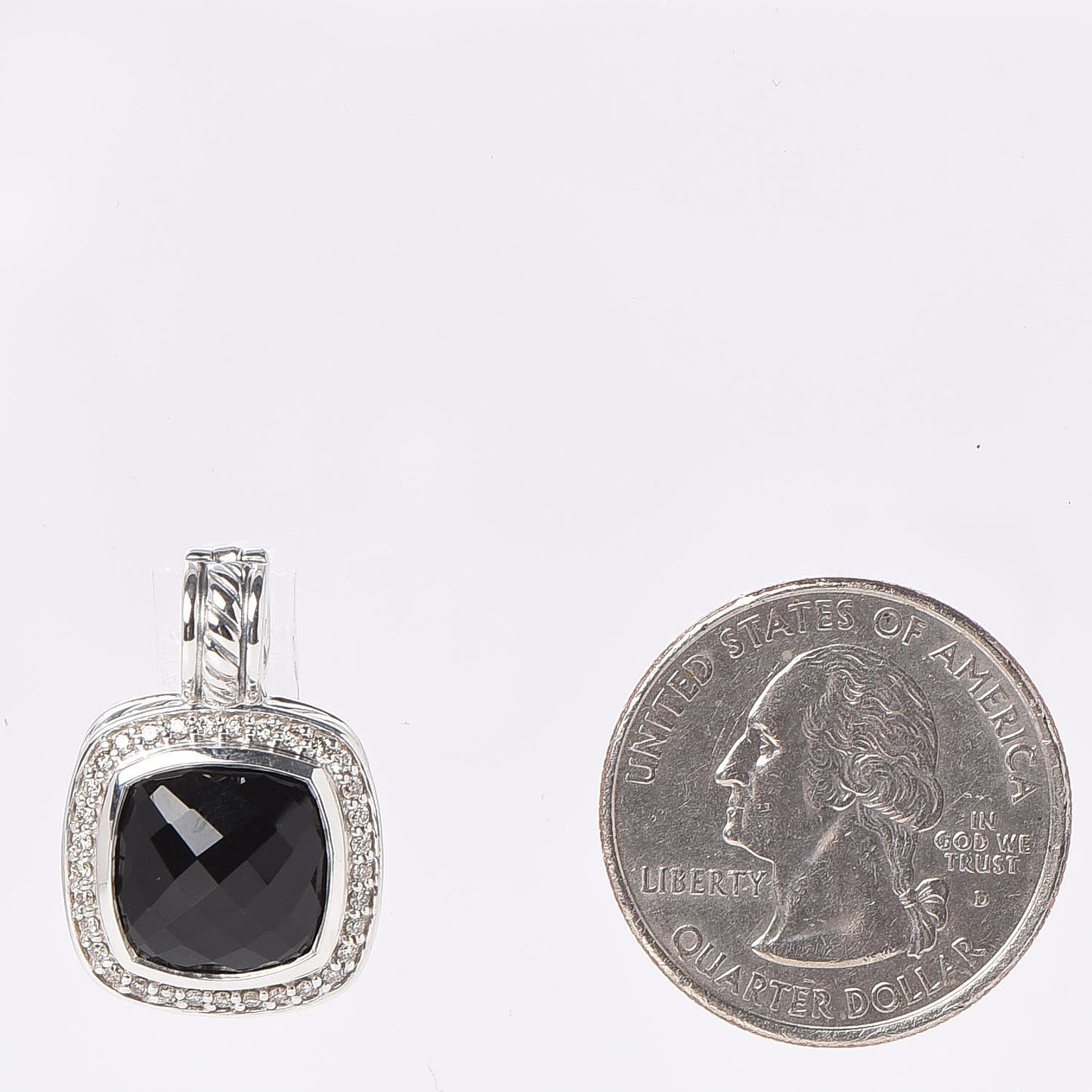 Sterling Silver Diamond Black Onyx 11mm Albion Enhancer Pendant