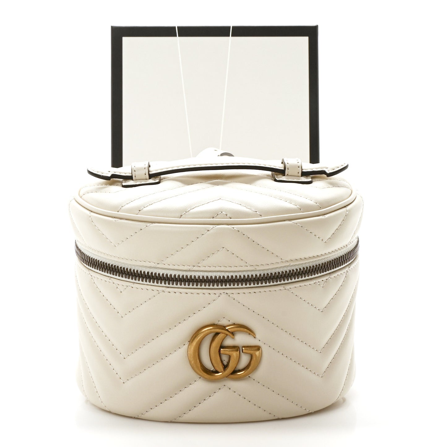 Calfskin Matelasse Mini GG Marmont Round Backpack White