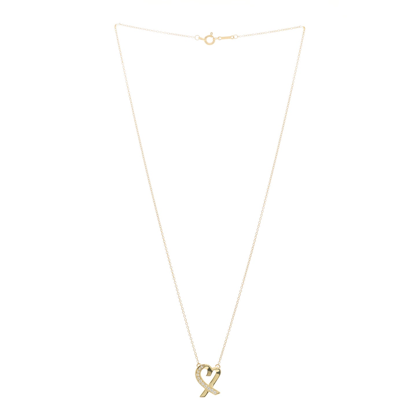 18K Yellow Gold Diamond Small Paloma Picasso Loving Heart Pendant Necklace