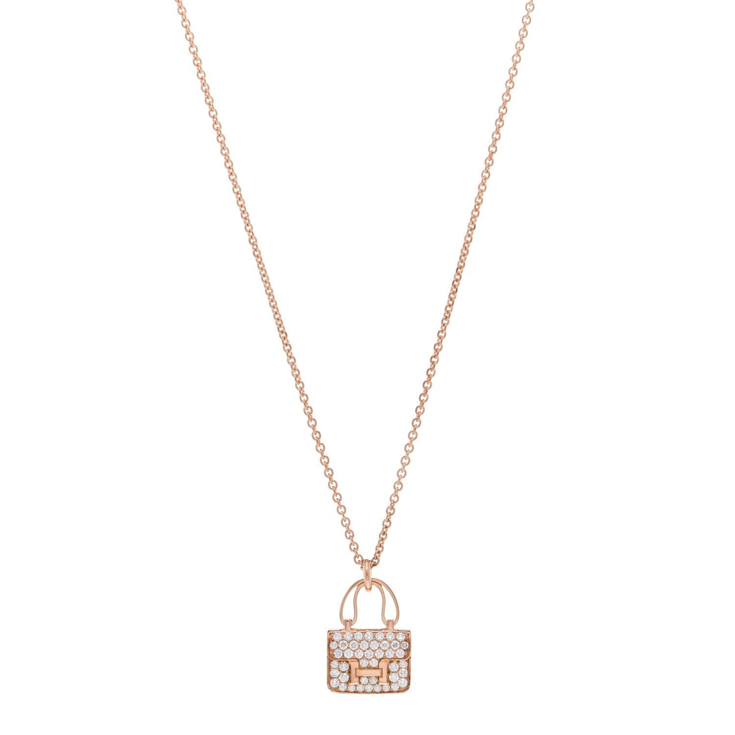 Hermes 18K Rose Gold Diamond Constance Amulettes Pendant Necklace 1 of 5