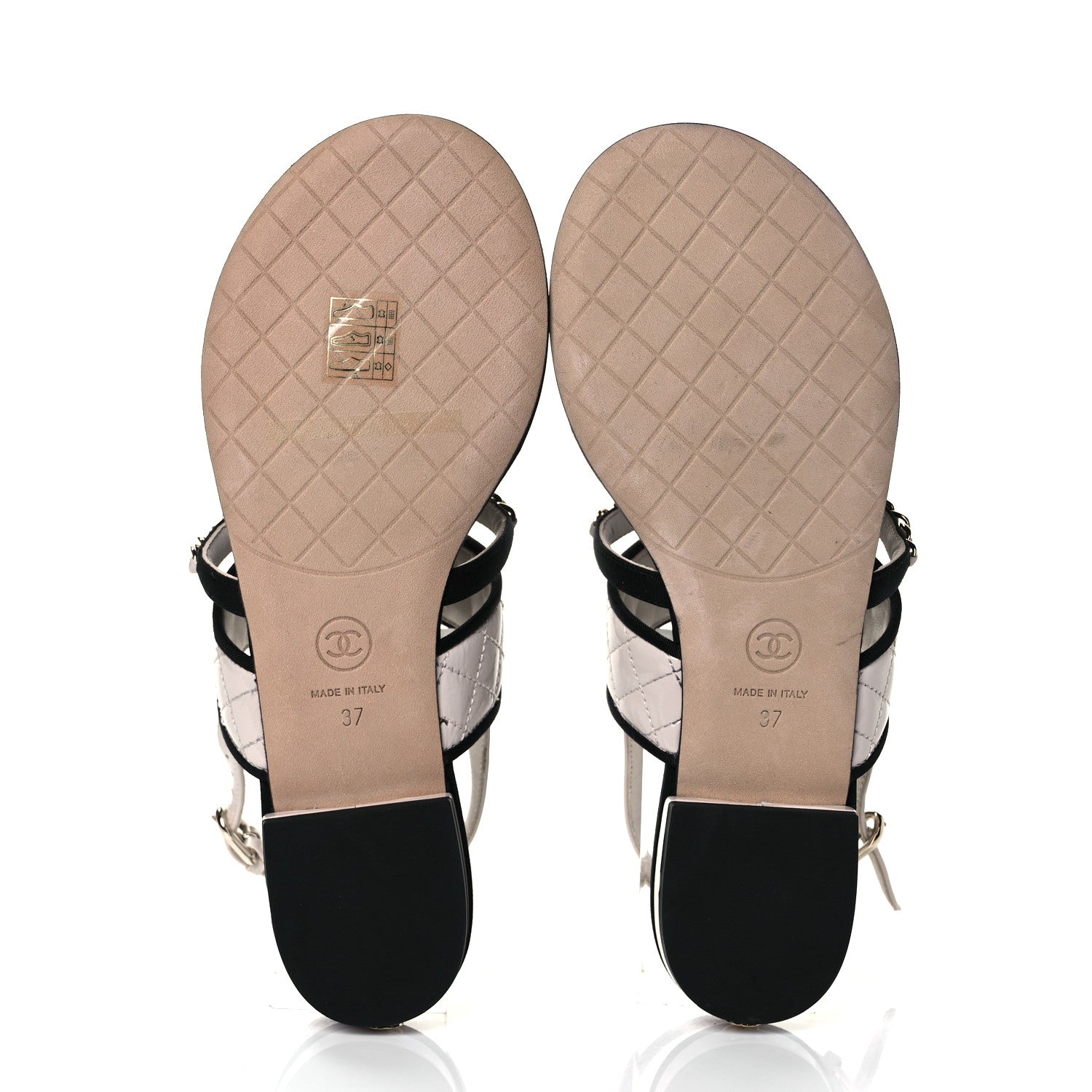 Chanel Patent Lambskin Quilted Chain CC Thong Sandals 37 Ivory Black 5 of 7